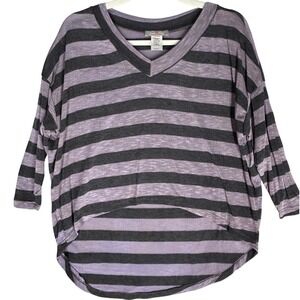 Pretty Young Thing Purple Gray Stripe High-Low 3/4 Sleeve Sweater Women's S NWOT